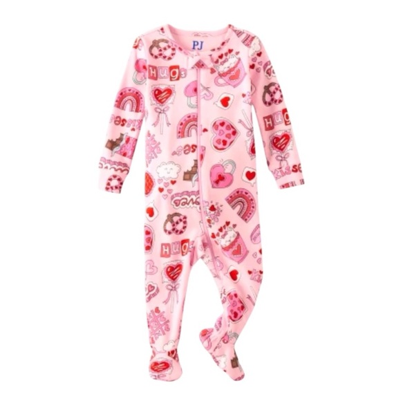 Place PJ Valentine's Day Doodle Snug Fit Cotton Footed Pajama Baby Girl 3-6M - Picture 1 of 4
